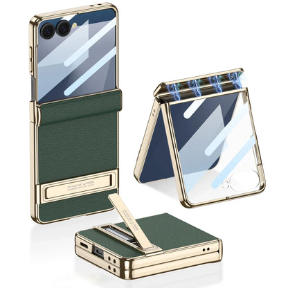 Samsung Galaxy Phone Case with Built-In Stand – Slim TPU Protection in Leather, Brushed & Carbon Fiber Finishes for S24, S25, S26 Ultra, Z