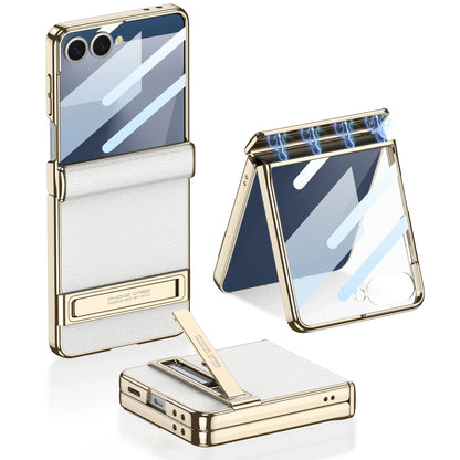 Samsung Galaxy Phone Case with Built-In Stand – Slim TPU Protection in Leather, Brushed & Carbon Fiber Finishes for S24, S25, S26 Ultra, Z