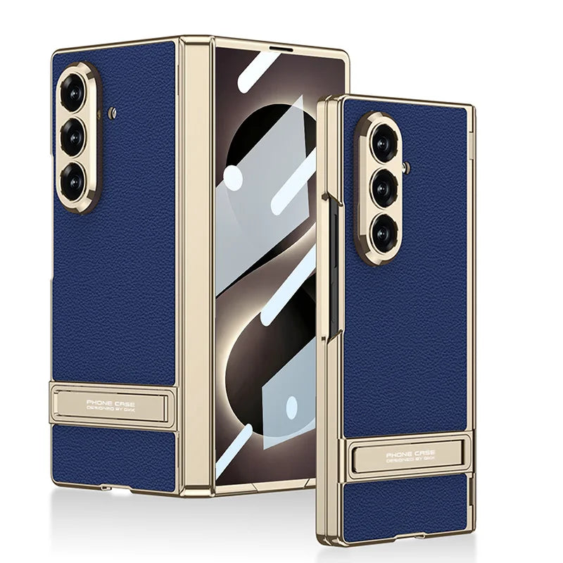 Samsung Galaxy Phone Case with Built-In Stand – Slim TPU Protection in Leather, Brushed & Carbon Fiber Finishes for S24, S25, S26 Ultra, Z