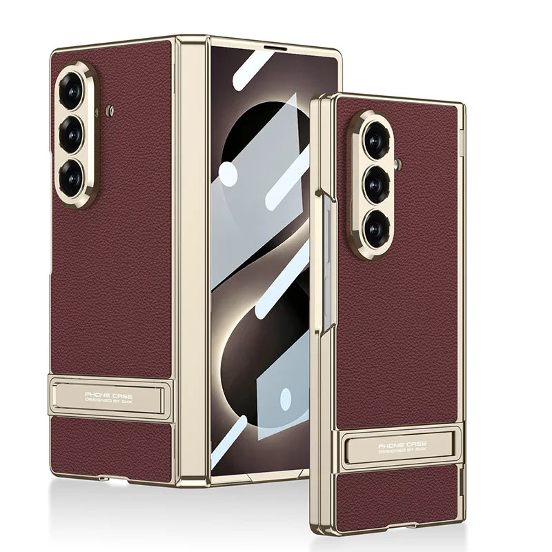 Samsung Galaxy Phone Case with Built-In Stand – Slim TPU Protection in Leather, Brushed & Carbon Fiber Finishes for S24, S25, S26 Ultra, Z
