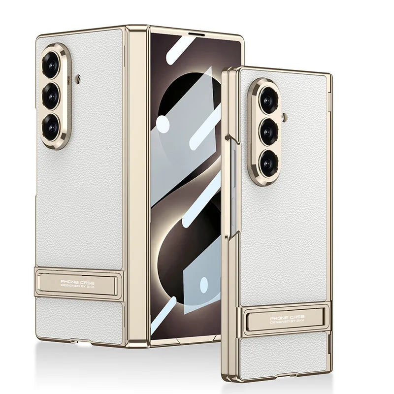 Samsung Galaxy Phone Case with Built-In Stand – Slim TPU Protection in Leather, Brushed & Carbon Fiber Finishes for S24, S25, S26 Ultra, Z