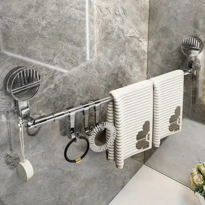 Barre porte-serviettes extensible avec ventouses, 60-120 cm, en acier inoxydable, organisateur mural sans perçage pour cuisine, salle de bain, douche et buanderie