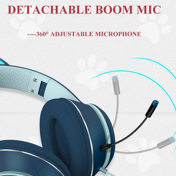 Playful Cat Ear Gaming Headset with LED Lights & Adjustable Microphone for Immersive Gaming