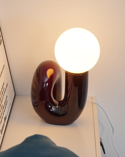 Twisted Glass Accent Lamp for Desk & Nightstand — 10 in Sculptural Design in Pink, Blue, White & Red — LED Glow for Bedroom, Living Room & O