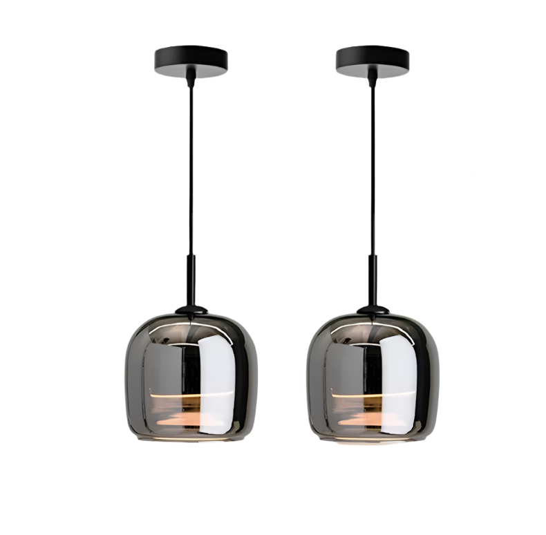 Smoky Glass Drop Ceiling Light E27 Socket Black Finish Adjustable Cord for Kitchen Island Bedroom Dining Room Scandinavian Minimal Style Hom