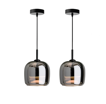 Smoky Glass Drop Ceiling Light E27 Socket Black Finish Adjustable Cord for Kitchen Island Bedroom Dining Room Scandinavian Minimal Style Hom