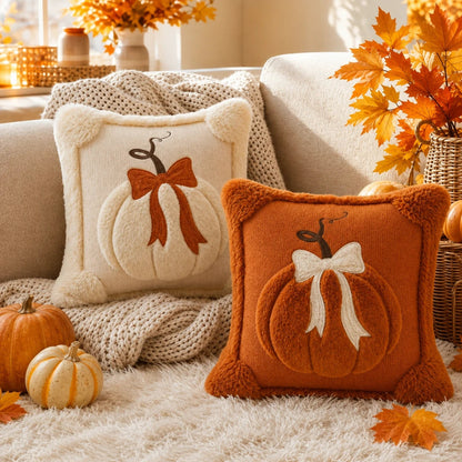 Pluma Pumpkin Pillow Cover - Hand-Tufted Chenille, Square 18 Inch