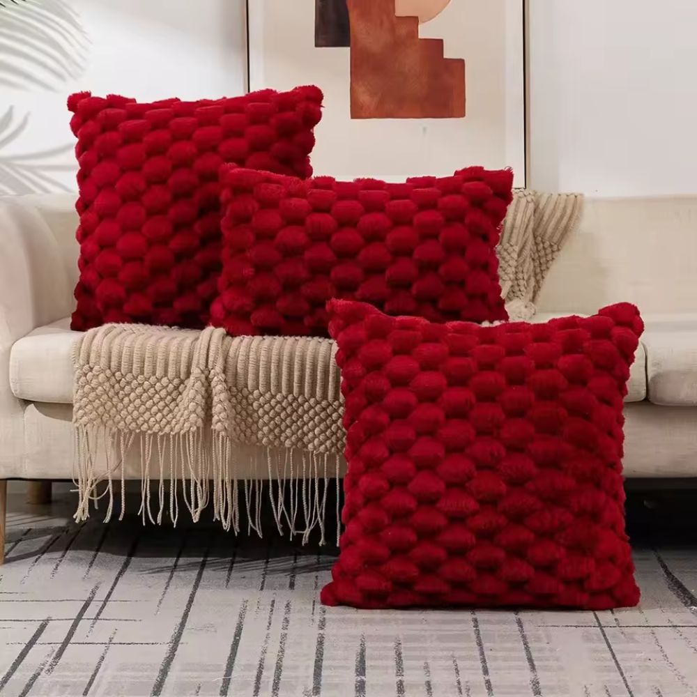Textured Pillow Cover with 3D Quilted Grid Pattern – Soft Cotton Poly Blend Throw Cushion Case for Couch, Bed & Living Room Decor