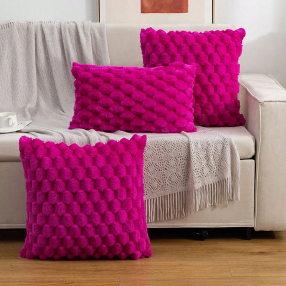 Textured Pillow Cover with 3D Quilted Grid Pattern – Soft Cotton Poly Blend Throw Cushion Case for Couch, Bed & Living Room Decor