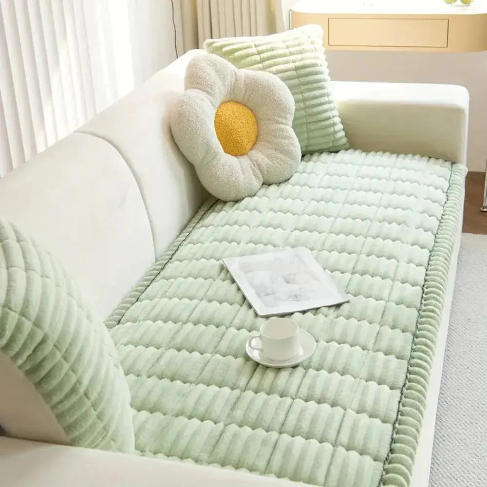 Stretch Jacquard Couch Cover with Ruffled Hem – Wrinkle-Free Furniture Protector for Sofas & Chairs – Machine Washable Slipcover