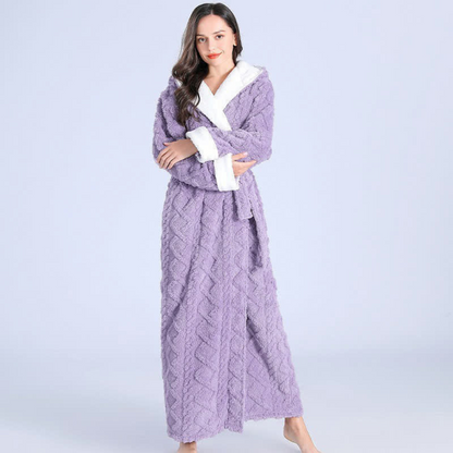 Plush Long Hooded bath Robe - Soft Fabric, Cozy Comfort for Women