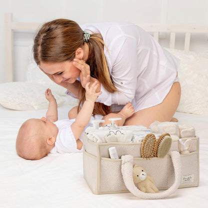 Plush Sherpa Diaper Caddy Organizer with Adjustable Dividers | Versatile Baby Storage Solution for Easy Nursery Organization