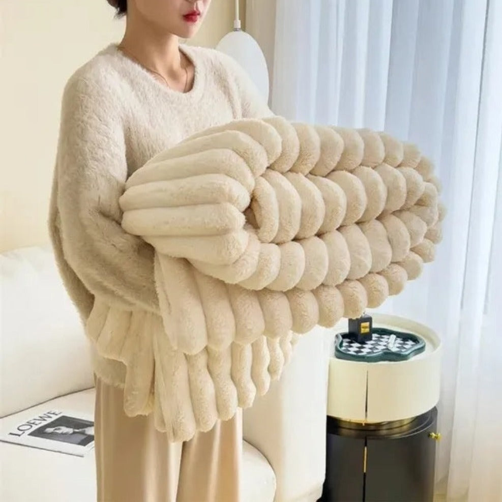 Ribbed Fleece Throw Blanket Soft Cozy 59x79 or 79x91 inch Year-Round Warmth for Couch Bed Living Room Bedroom Rose Gray Blue Ivory