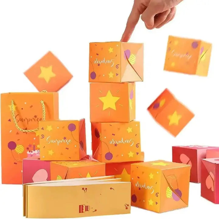 Surprise Pop-Up Gift Box with 10 Inner Cubes for Birthday Anniversary Valentine's Day Romantic Occasions Velvet Lined Keepsake Box Set Inclu