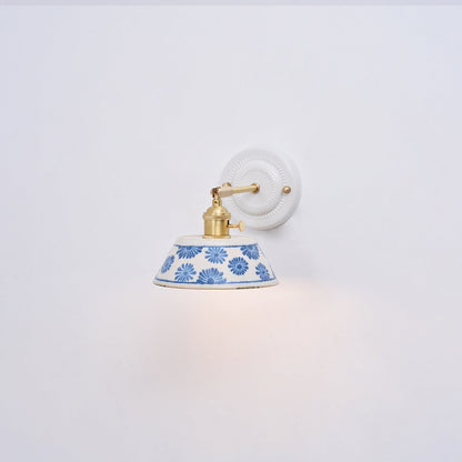 Ceramic Sconce with Brass Hardware in Blue & White – Hardwired E26 Socket for Bathroom, Bedroom & Hallway Accent Lighting