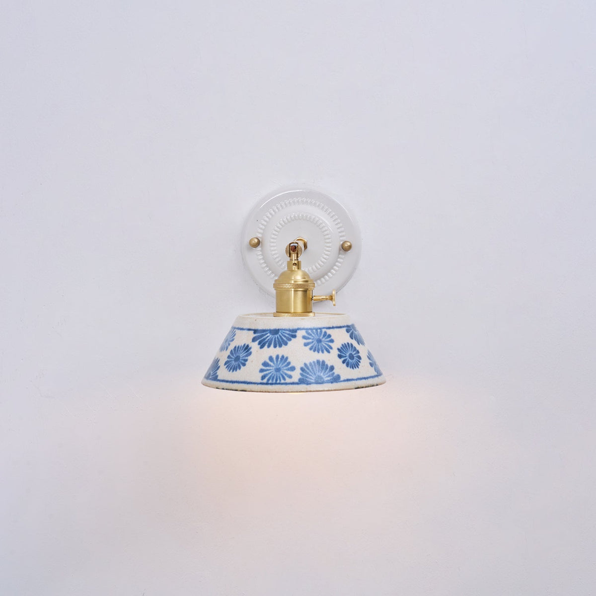 Ceramic Sconce with Brass Hardware in Blue & White – Hardwired E26 Socket for Bathroom, Bedroom & Hallway Accent Lighting