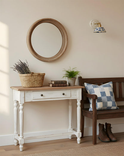 Ceramic Sconce with Brass Hardware in Blue & White – Hardwired E26 Socket for Bathroom, Bedroom & Hallway Accent Lighting