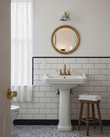 Ceramic Sconce with Brass Hardware in Blue & White – Hardwired E26 Socket for Bathroom, Bedroom & Hallway Accent Lighting