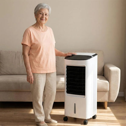 Rafraîchisseur d'air évaporatif sur pied avec télécommande – Unité de refroidissement portable pour chambre, bureau et espace de vie – Conception sans fenêtre, sur roulettes