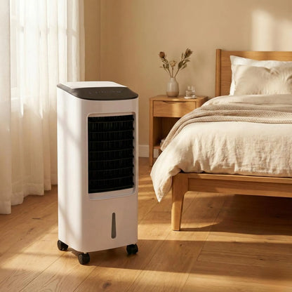 Rafraîchisseur d'air évaporatif sur pied avec télécommande – Unité de refroidissement portable pour chambre, bureau et espace de vie – Conception sans fenêtre, sur roulettes