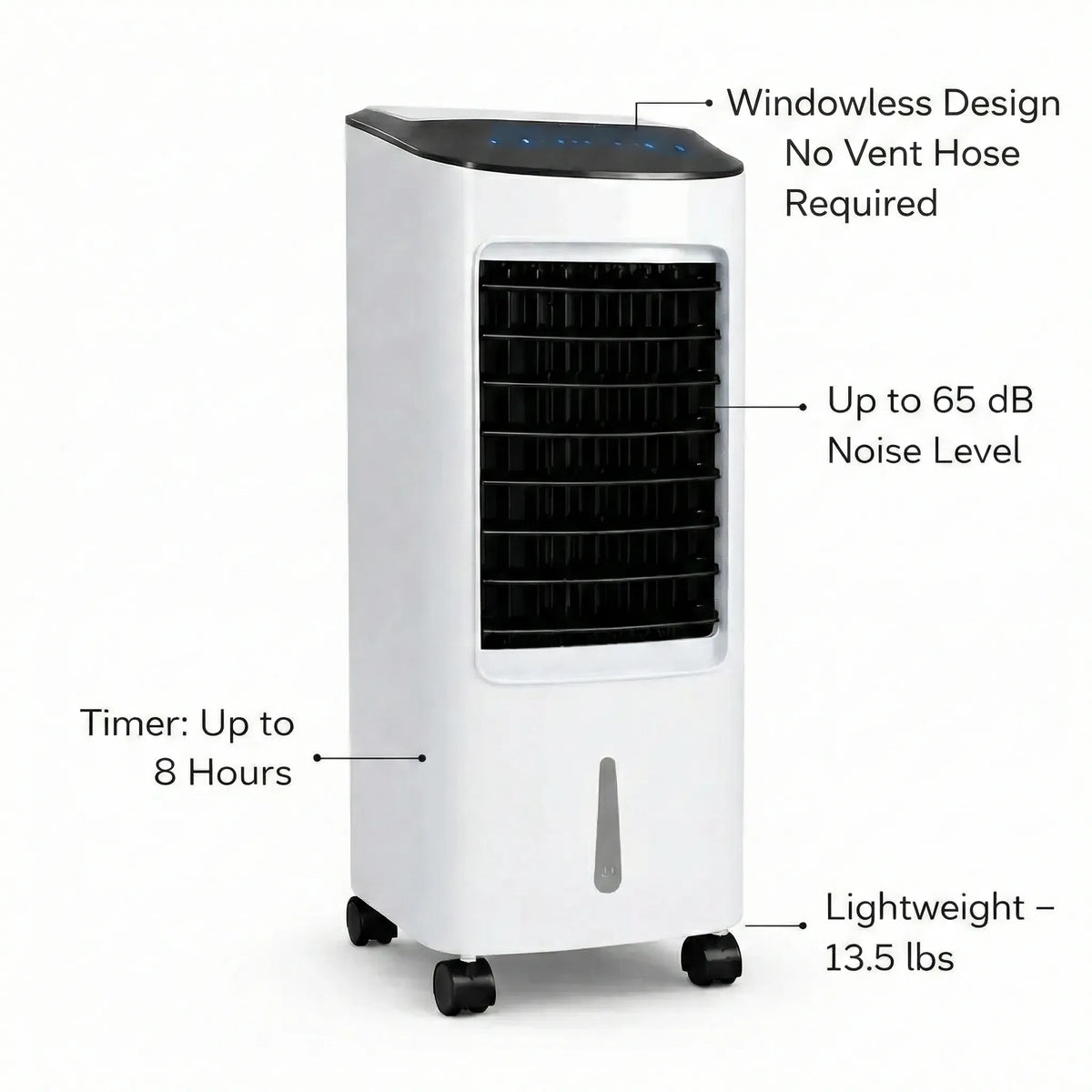 Rafraîchisseur d'air évaporatif sur pied avec télécommande – Unité de refroidissement portable pour chambre, bureau et espace de vie – Conception sans fenêtre, sur roulettes