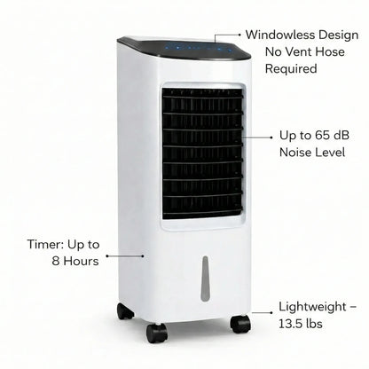 Rafraîchisseur d'air évaporatif sur pied avec télécommande – Unité de refroidissement portable pour chambre, bureau et espace de vie – Conception sans fenêtre, sur roulettes