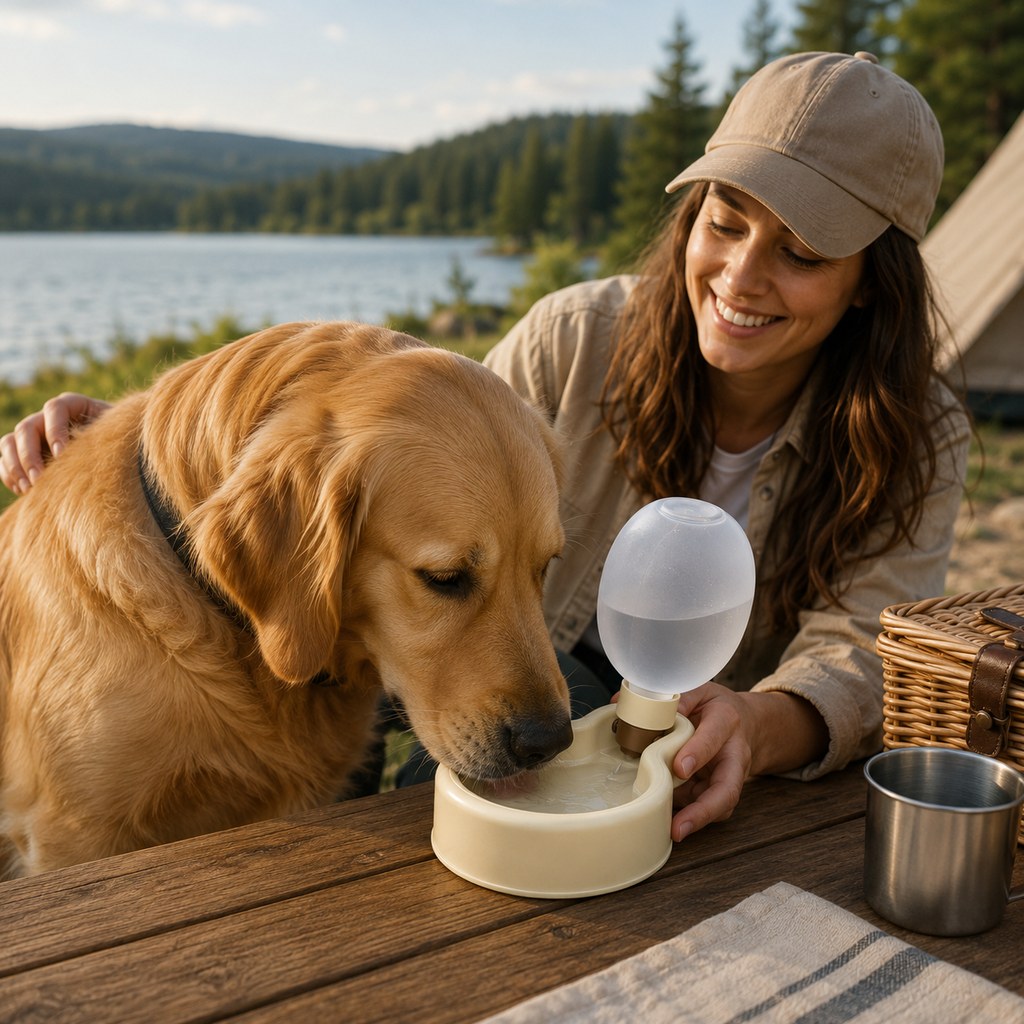 Ortekor Portable Pet Water Bottle for Dogs & Cats – 500ml Gravity Water Dispenser Bowl for Camping, Walks & Outdoor Travel