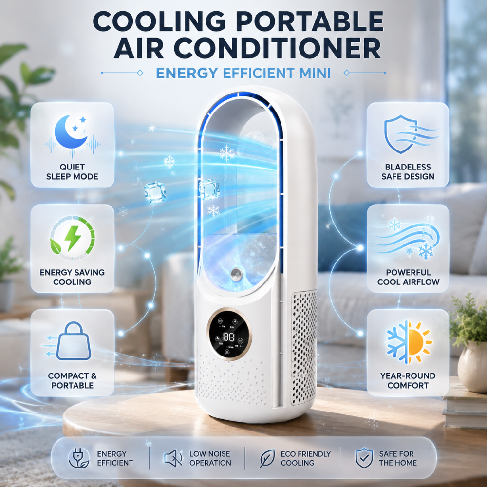 Portable AC Unit | Mini Air Conditioner with Bladeless Design | Energy Efficient for Small Spaces