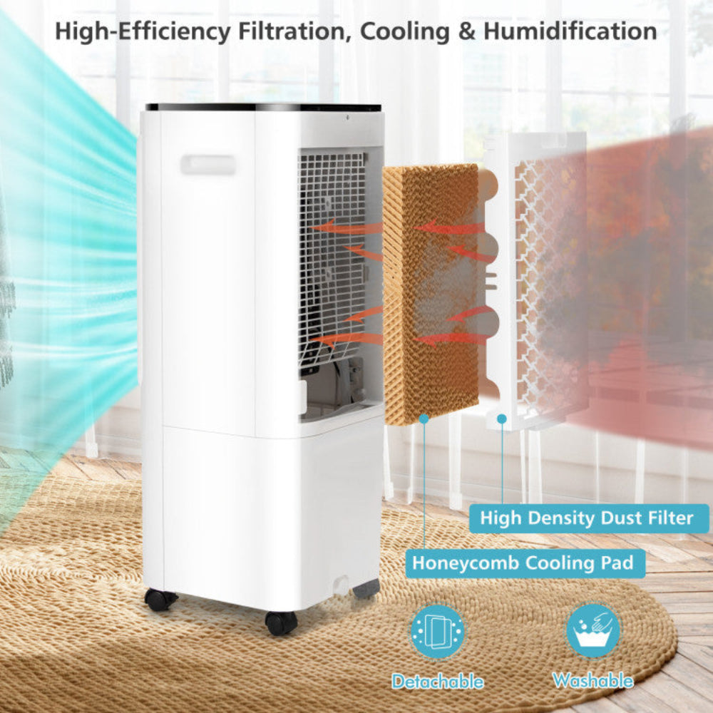 Rafraîchisseur d'air portable | Ventilateur évaporatif 4-en-1 avec réservoir d'eau de 12 L | Flux d'air personnalisable pour le confort de la maison