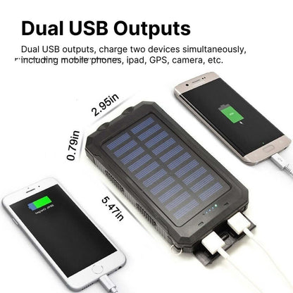 Chargeur portable | Batterie externe solaire étanche d'une capacité de 30 000 mAh | Double sortie USB pour les aventures en plein air