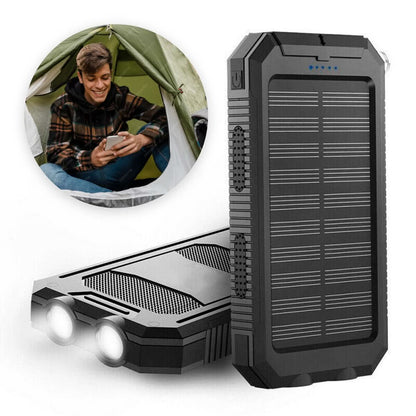 Chargeur portable | Batterie externe solaire étanche d'une capacité de 30 000 mAh | Double sortie USB pour les aventures en plein air