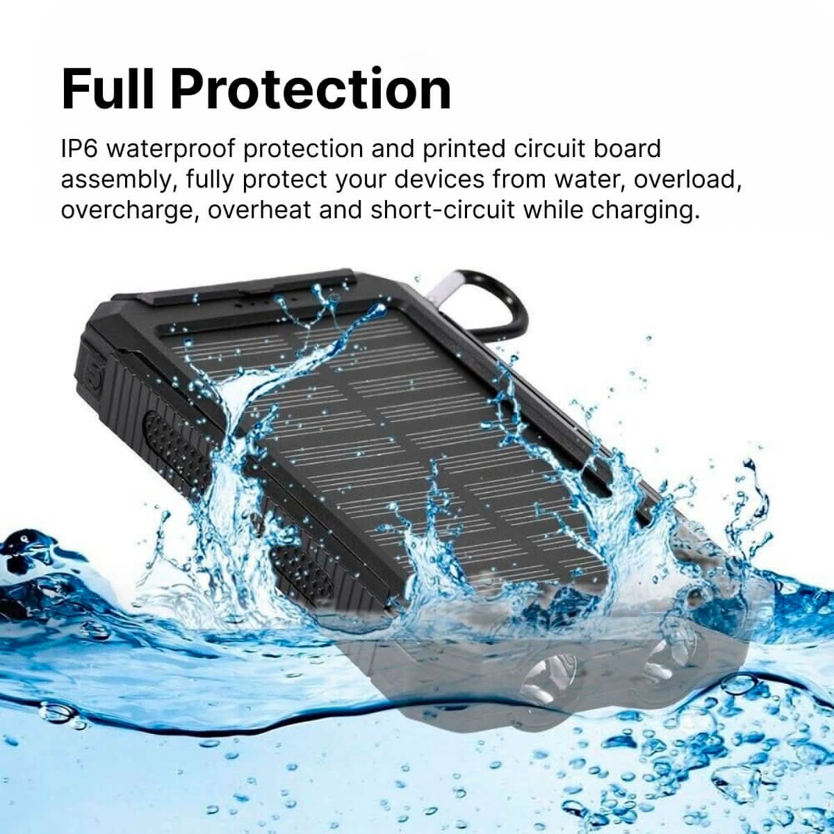 Chargeur portable | Batterie externe solaire étanche d'une capacité de 30 000 mAh | Double sortie USB pour les aventures en plein air