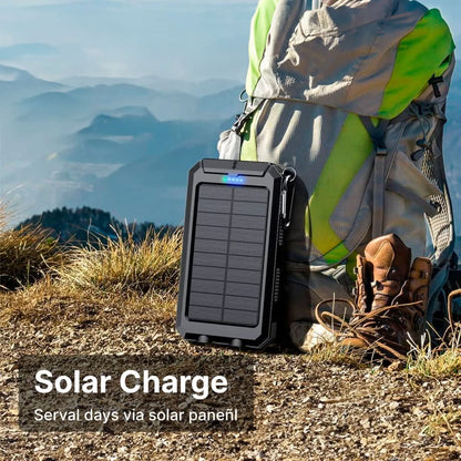 Chargeur portable | Batterie externe solaire étanche d'une capacité de 30 000 mAh | Double sortie USB pour les aventures en plein air