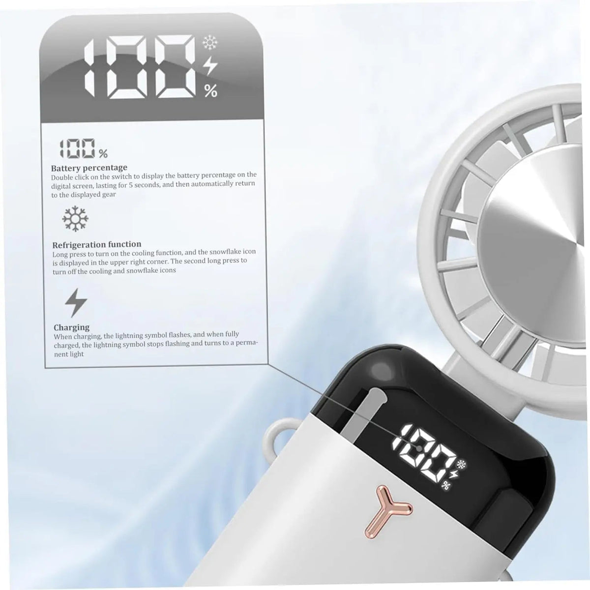 Portable Electric Cooling Fan with 3-Speed Settings & Ice Compression | Compact Design for Instant Heat Relief
