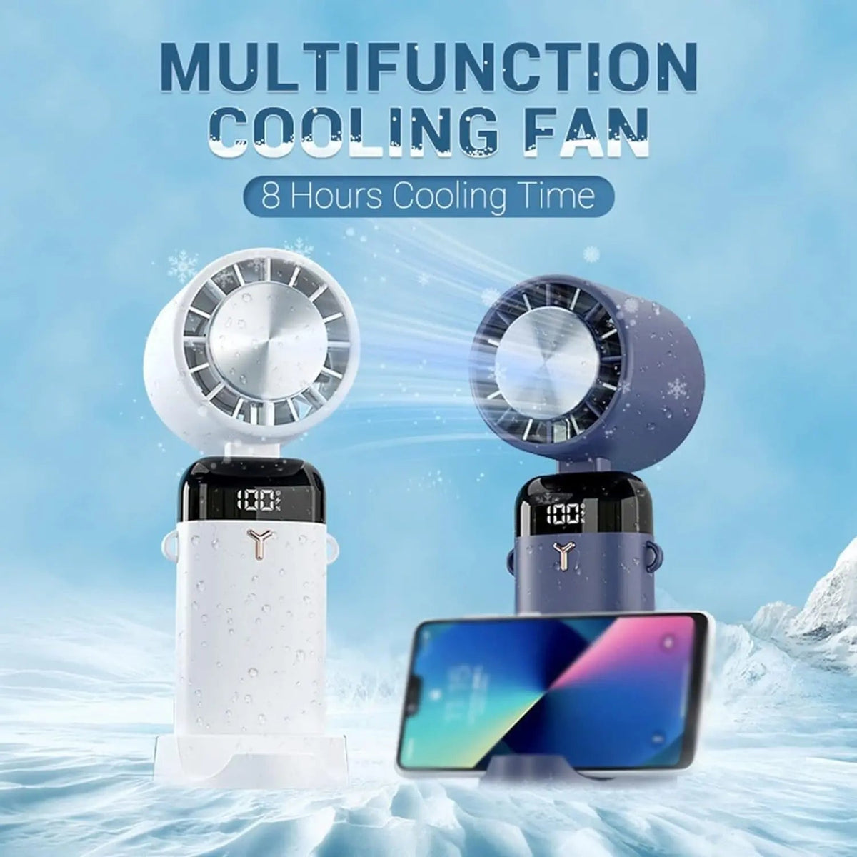 Portable Electric Cooling Fan with 3-Speed Settings & Ice Compression | Compact Design for Instant Heat Relief