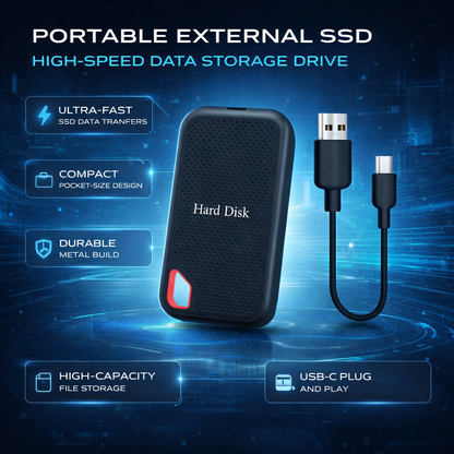 USB-C Solid-State Drive – Aluminum External Storage for Laptops, Gaming & Backup | Shock-Resistant Portable SSD