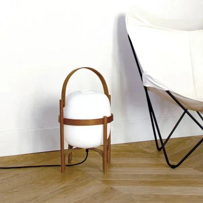 Portable Walnut Wood Accent Lamp with Opal Glass Shade and Handle E14 Socket 40W for Bedroom Living Room Nightstand Side Table Reading Japan