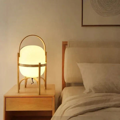 Portable Walnut Wood Accent Lamp with Opal Glass Shade and Handle E14 Socket 40W for Bedroom Living Room Nightstand Side Table Reading Japan