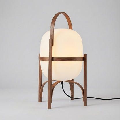 Portable Walnut Wood Accent Lamp with Opal Glass Shade and Handle E14 Socket 40W for Bedroom Living Room Nightstand Side Table Reading Japan