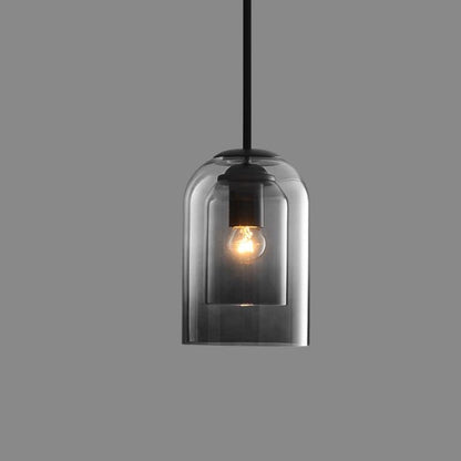 Double-Layer Glass Pendant Light for Kitchen Island & Dining Room – Matte Black Iron with Adjustable 79-Inch Cord, E27 Socket – Modern Indus