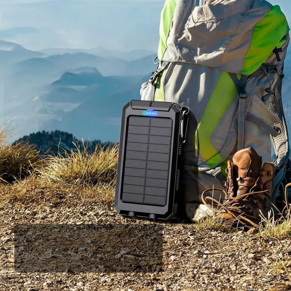Batterie externe solaire robuste | Chargeur portable 20000mAh avec deux ports USB | Conception étanche pour les aventures en plein air