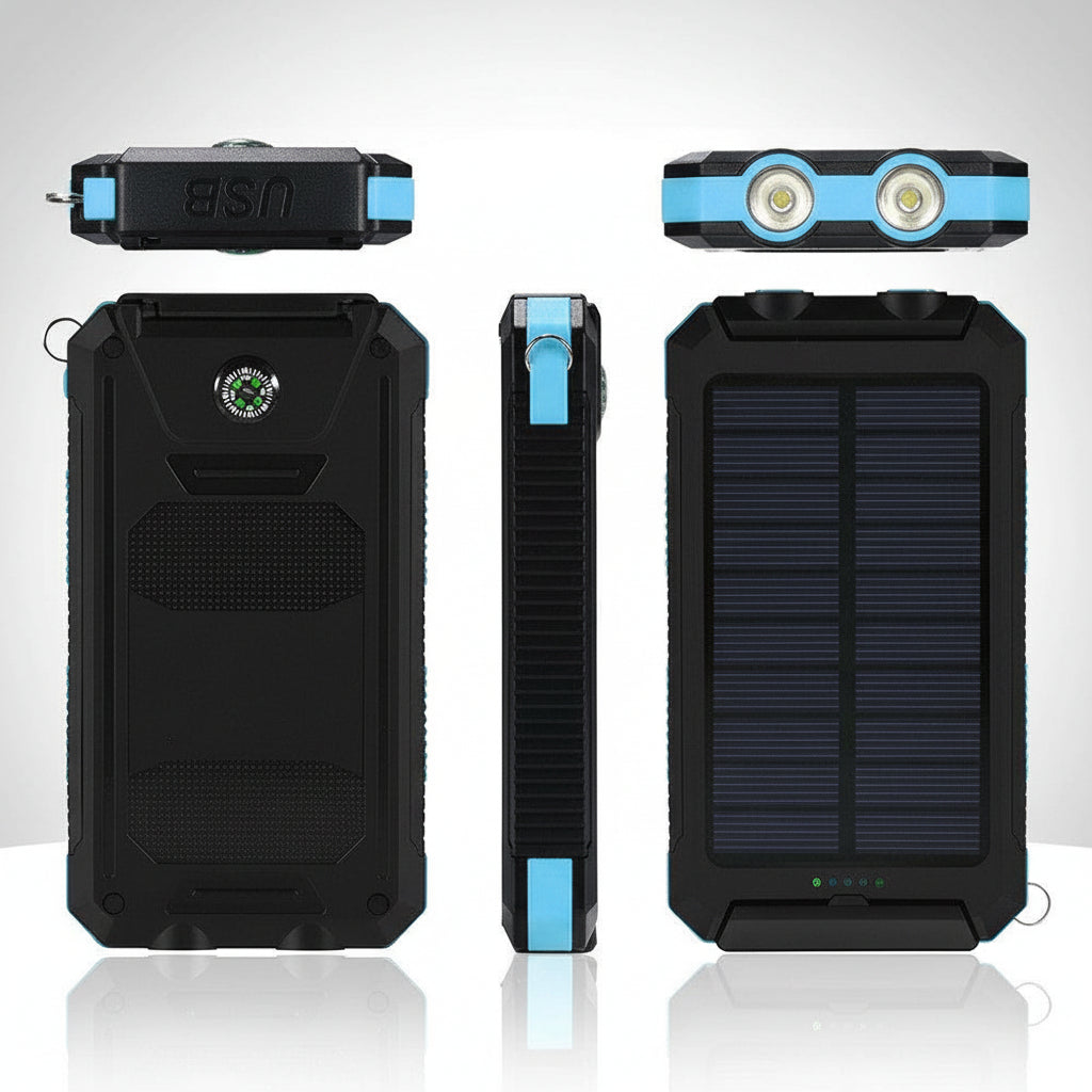 Batterie externe solaire robuste | Chargeur portable 20000mAh avec deux ports USB | Conception étanche pour les aventures en plein air