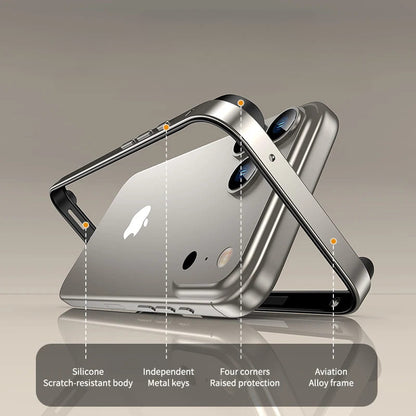 Aluminum iPhone Bumper Case – Raised Corner Guard, Wireless Charging Compatible, Precision Button Cutouts for 17/16/15 Series