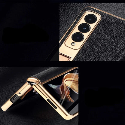 Genuine Leather Foldable Phone Case for Galaxy Z Fold 3/4/5/6/7/8 – Kickstand or Finger Loop Options – Full Protection Design