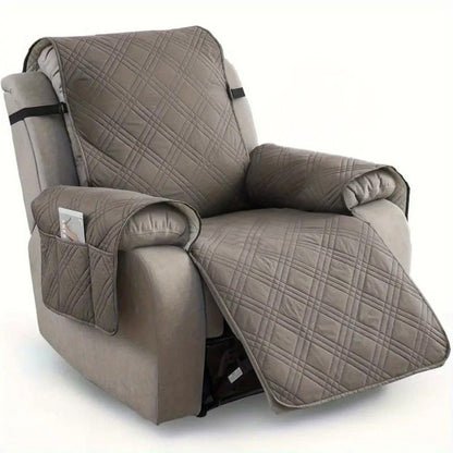 Recliner Chair Cover Waterproof Quilted Throw Protector with Side Pocket Non-Slip Furniture Slipcover for Living Room Sofa Shield