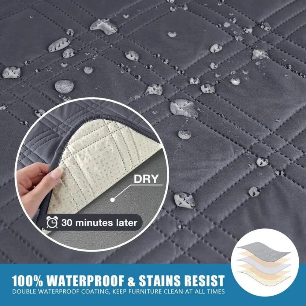 Recliner Chair Cover Waterproof Quilted Throw Protector with Side Pocket Non-Slip Furniture Slipcover for Living Room Sofa Shield