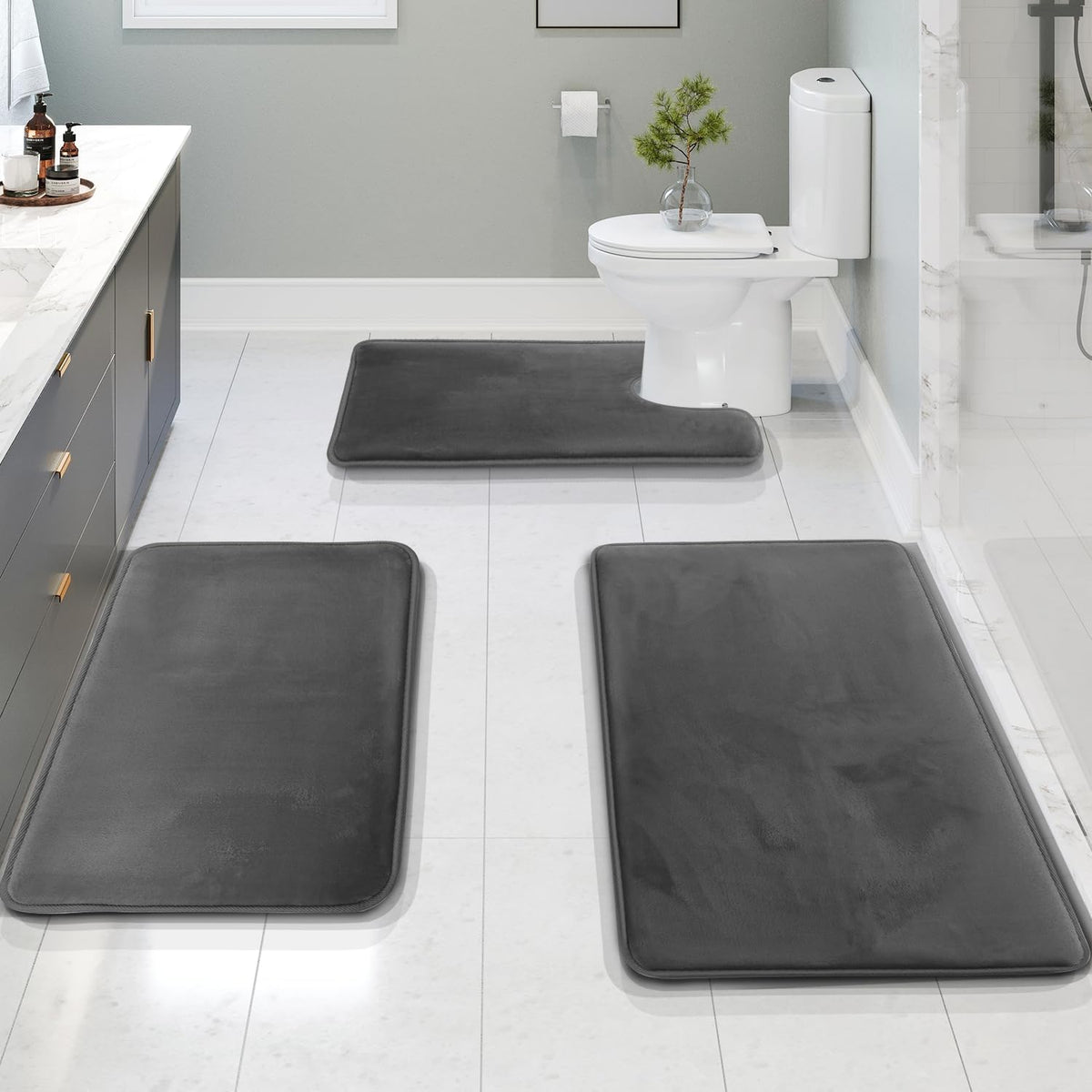 Premium Memory Foam Bath Mats Set – 3-Piece Soft and Absorbent Bathroom Mats