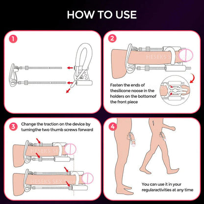 Penile Traction Device, Adjustable Male Extender with Stainless Steel and Silicone, Traction Device for Daily Use