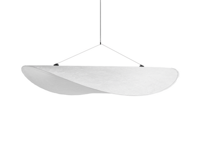 Sculptural Overhead Fixture with Adjustable Brightness White Synthetic Canopy 51 in Wide for Open-Plan Interiors Contemporary Suspended Lumi