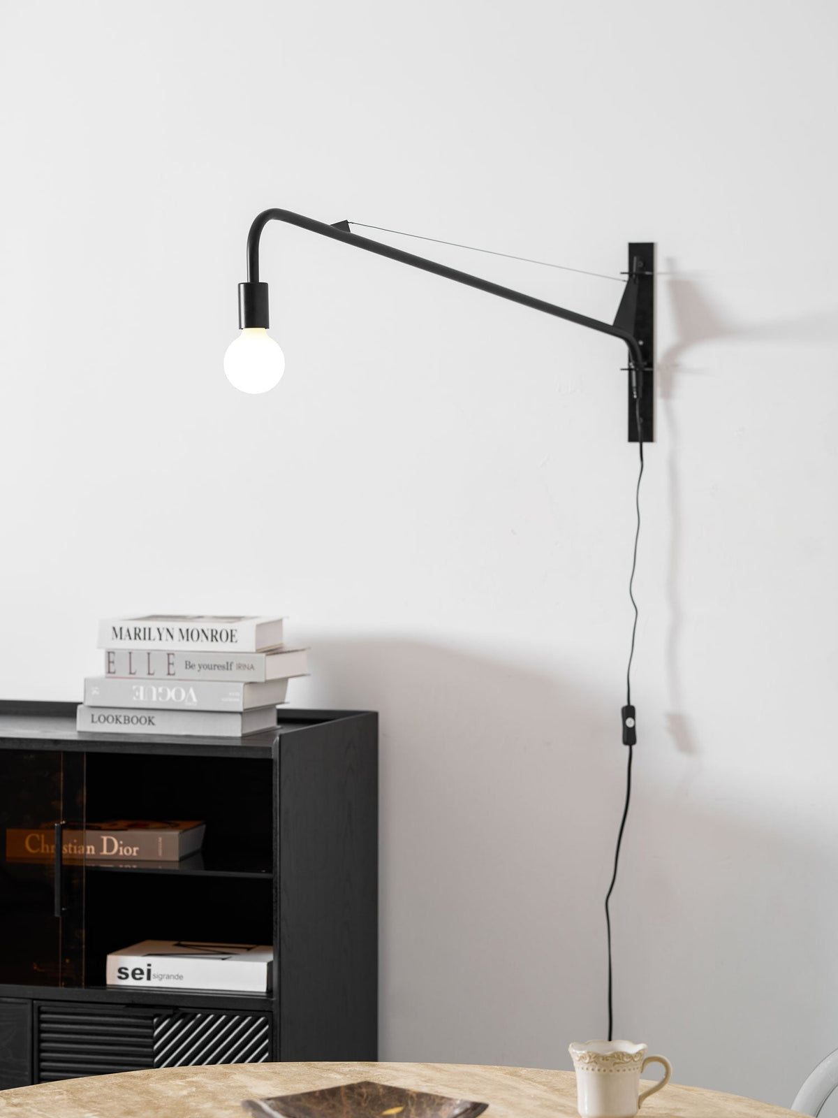 Adjustable Swing Arm Wall Sconce Black Iron 43 in Reach Modern Task Light for Office Living Room Bedroom Workspace Reading Ambient Lighting